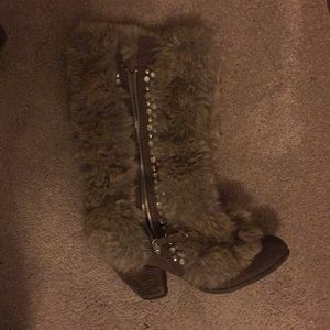 Furry boots with rhinestone detail